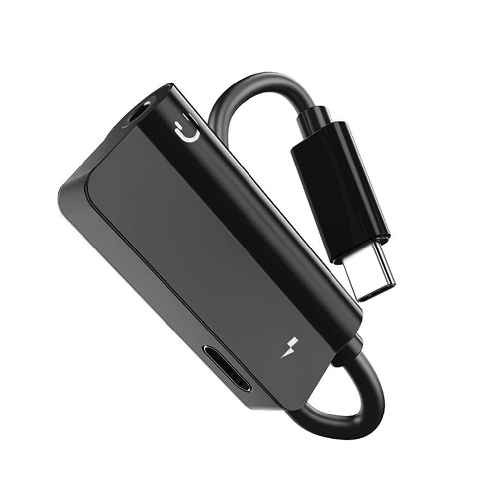 Black 2 в 1 usb type C адаптер для 3,5 мм наушников аудио зарядки конвертер AUX кабель адаптер для Xiaomi Mi8 для oneplus 6 6t сплиттер - Цвет: Black