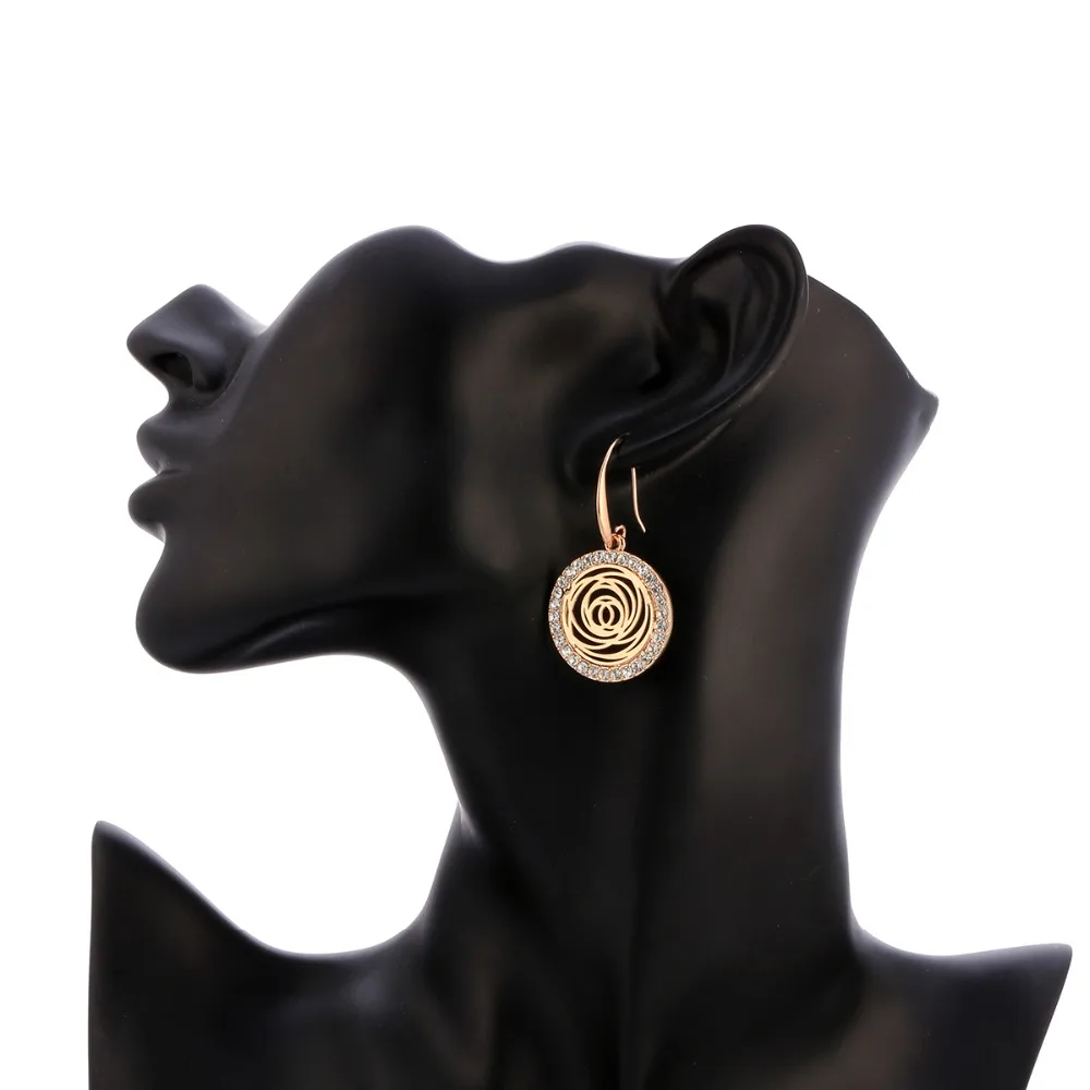 Маленькие круглые серьги подвески с кристаллами в форме цветка романтичные