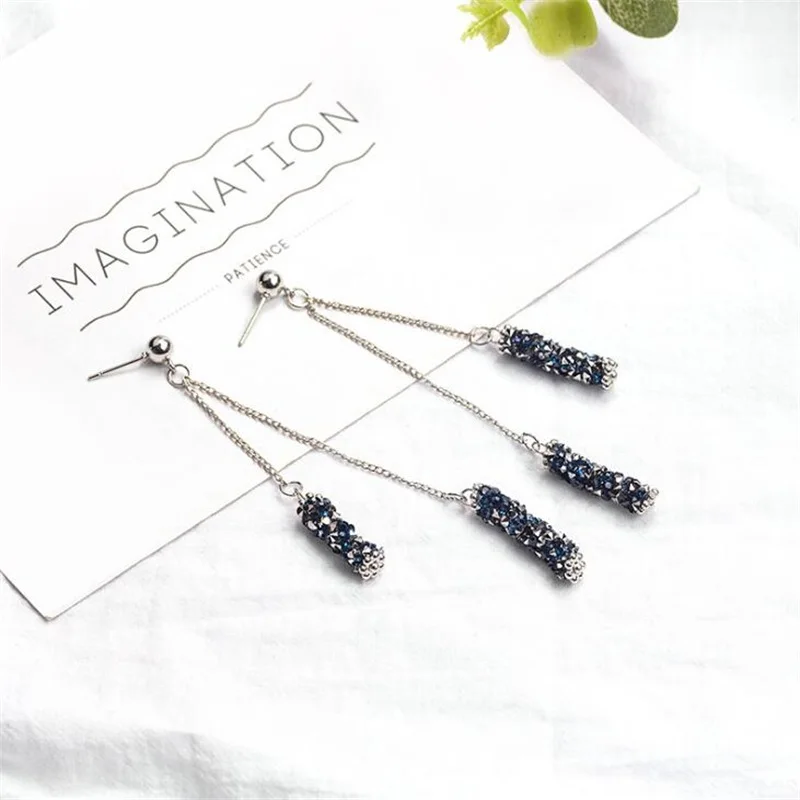 2019 корейская мода Геометрическая Длинная подвеска-кристалл серьги темперамент