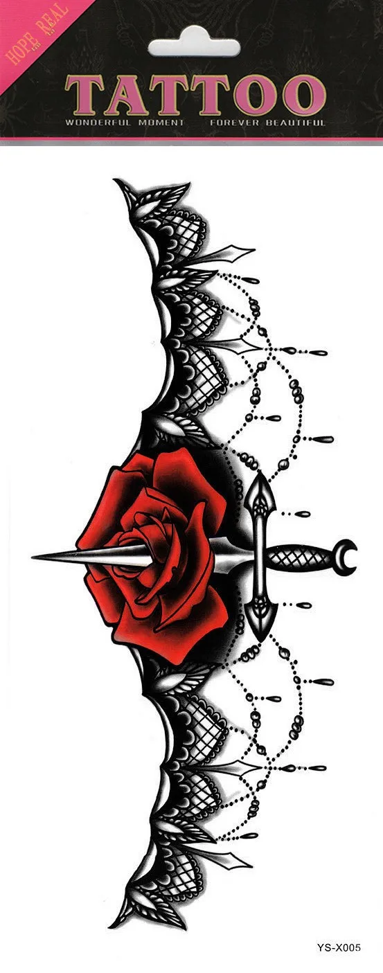 Временная тату-наклейка 1 шт. красная черная монстра драгоценный камень розы