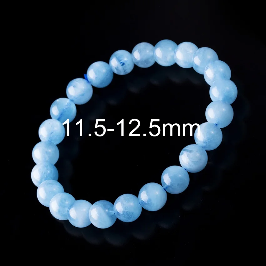 11.5-12.5mm 6-12 мм Аквамариновый браслет Femme Аквамарин бусины браслет круглый синий натуральный камень Бусины стрейч браслеты для женщин - Цвет камня: 11.5-12.5mm
