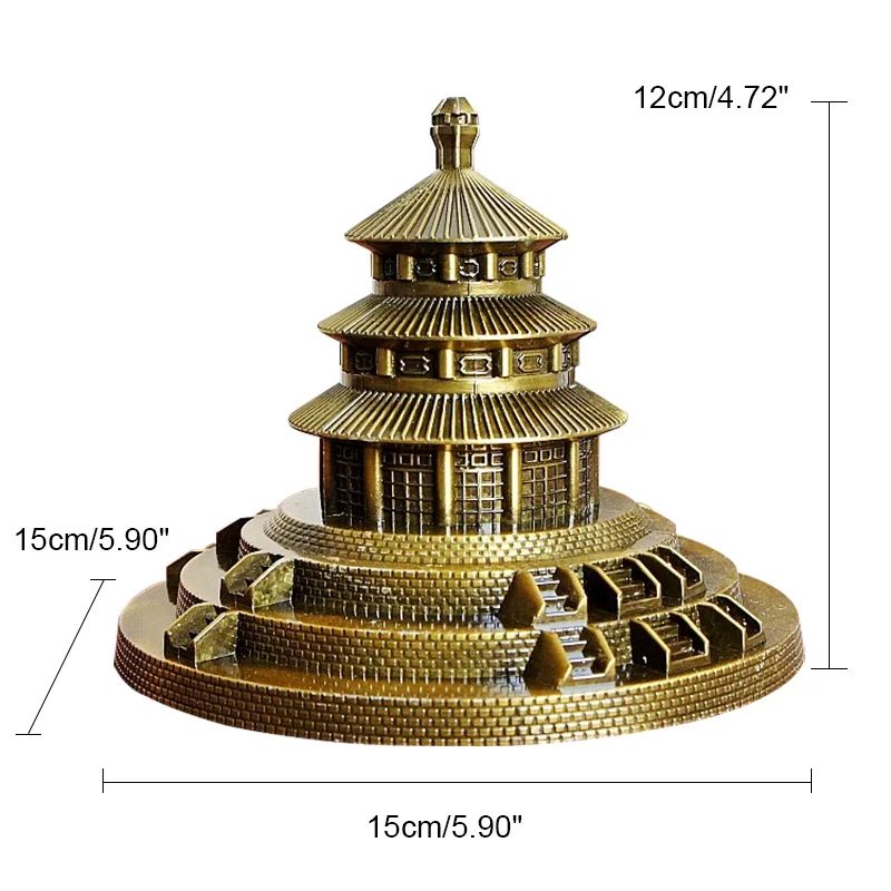 

Antique Metal Beijing Temple of Heaven Park Figurine World Famous Building Architecture Model Home Desktop Decoration