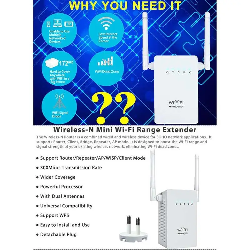 Amzdeal 300 Мбит/с беспроводной удлинитель WiFi усилитель сигнала сетевой маршрутизатор ЕС вилка белый AP клиент повторители WISP режим работы