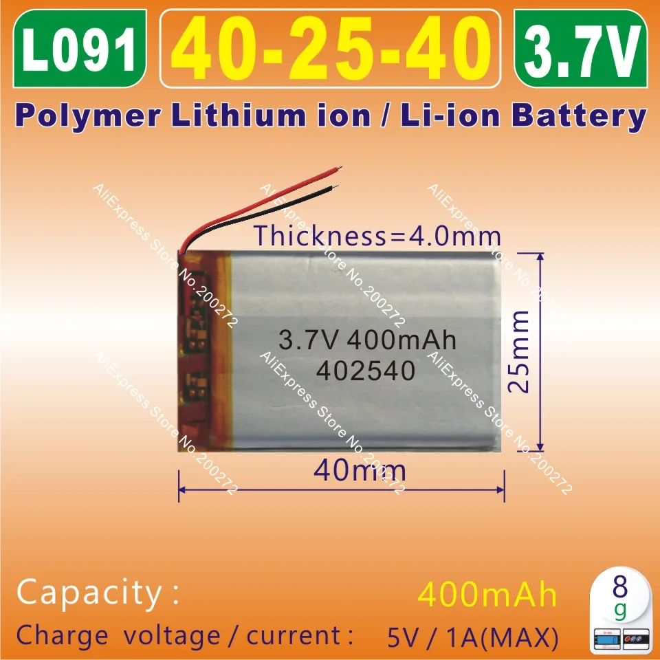 5pcs [L091] 3 7 V 400mAh [402540] PLIB Полимерный литий ионный/литий ионный аккумулятор для BLUETOOTH