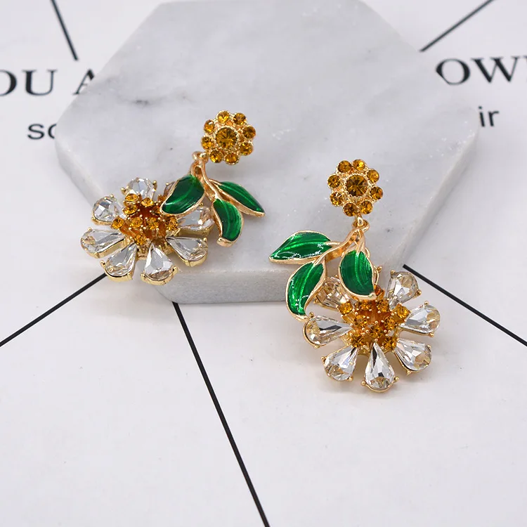 2019 Fashion color crystal green leaf earrings for women | Украшения и аксессуары