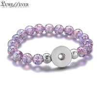 fashion 063 interchangeable candy colors expandable beaded stretch stone bracelet 18mm snap button strand bangle for women gift