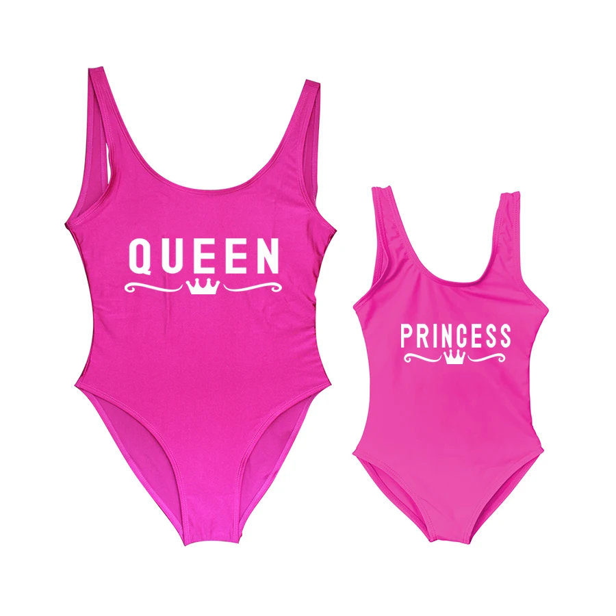 Слитный купальник для мамы и дочки с надписью Queen &amp Princess купальники ребенка