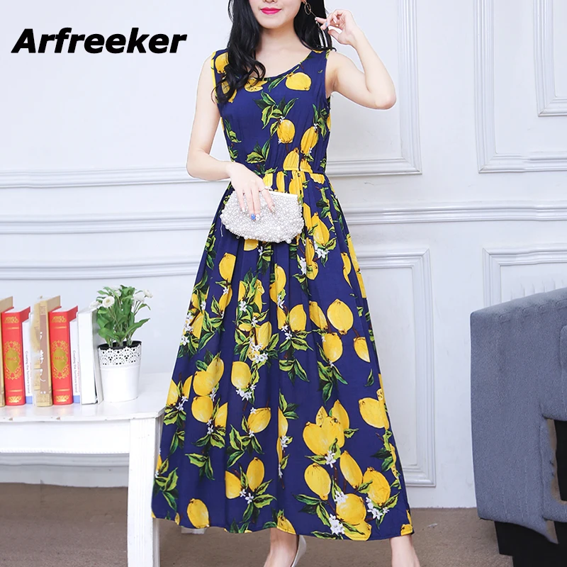 Arfreeker цветочный принт летнее платье длинные пляжные Vestidos женский сарафан