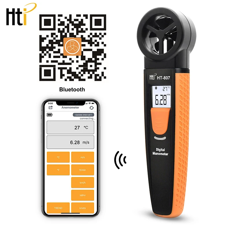Цифровой Bluetooth измеритель скорости ветра Карманный анемометр измерение