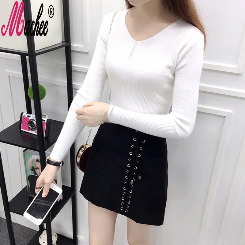 2020 новый весенний хлопковый свитер для женщин Зимний пуловер вязаный с v-образной