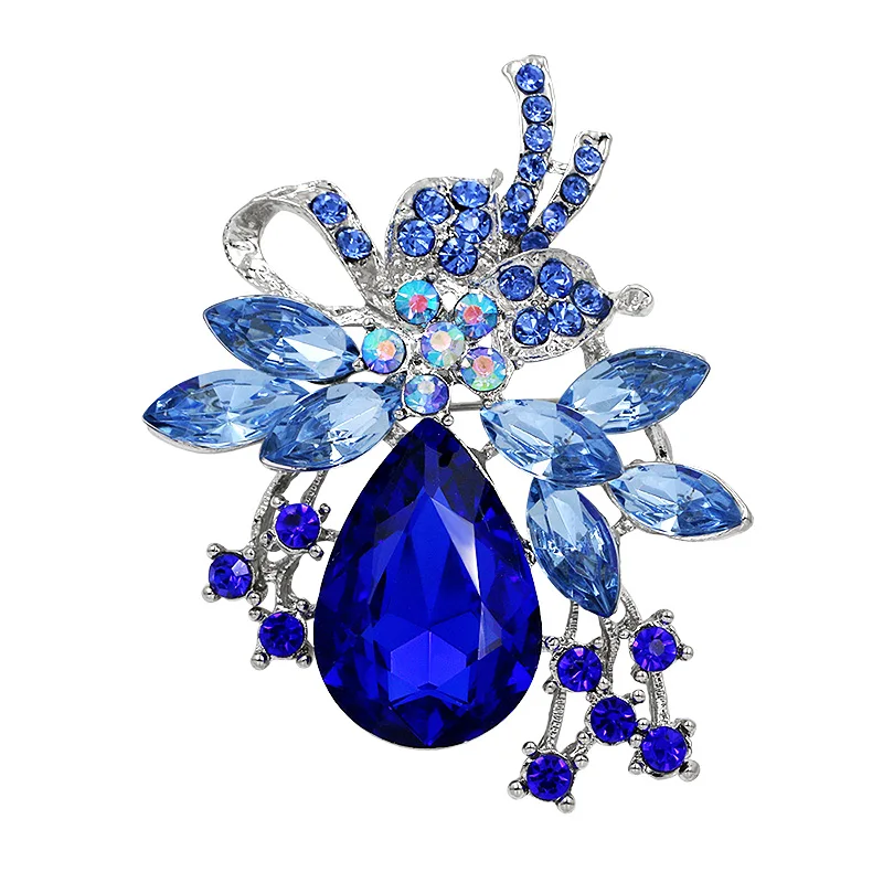 019blue Прямая с фабрики, брошь с кристаллами и красно-синими прозрачными акриловыми камнями в виде банта, булавки разных цветов - Окраска металла: 019blue