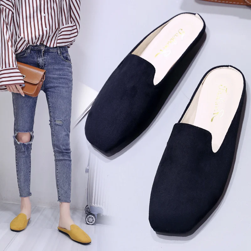 Туфли без задника женские туфли на плоской подошве шлепанцы женская летняя обувь