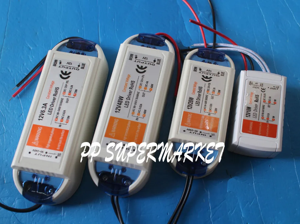 12 вольт Питание 12V Светодиодный драйвер 18 Вт 28 48 72 100W AC 110V 220V DC освещение