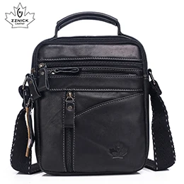 Men's bag Genuine Leather Men Shoulder Bag Handbag Crossbody Hand Bags for Men Fashion Zipper Messenger Bags ZZNICK - Color: black 3106