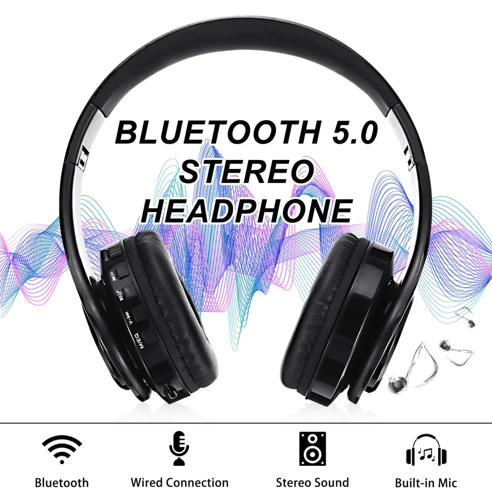 Bluetooth 5,0, беспроводные стерео наушники, складная гарнитура, наушники с микрофоном, FM, 128G, TF карта, AUX, USB, для iPhone
