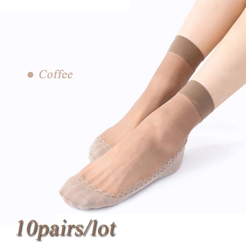 10 pairs coffee 10 пар/лот, бархатные женские носки, хлопковая подошва, мягкая нескользящая подошва, впитывающие влагу, тонкие прозрачные носки# B - Цвет: 10 pairs coffee