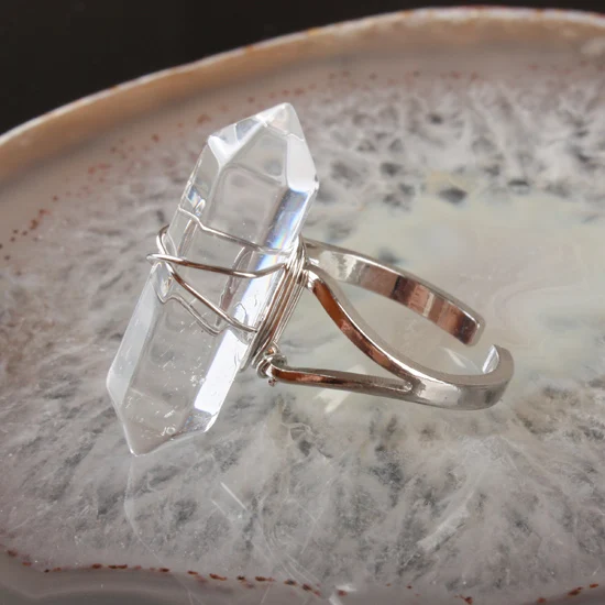 Clear Crystal Флюорит Фиолетовый Кристалл Розовый кварцевый кристалл опал прозрачный кристалл Howlite камень оникс биконус бусина граненая стальная проволока обмотка кольцо 1 шт - Цвет основного камня: Clear Crystal
