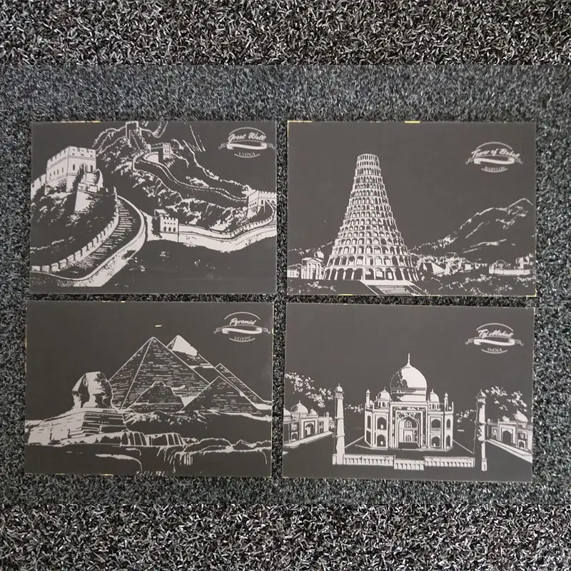 4 шт. открытки scrape живопись 8 дюймов ландшафтный дизайн дети соскабливая бумага DIY