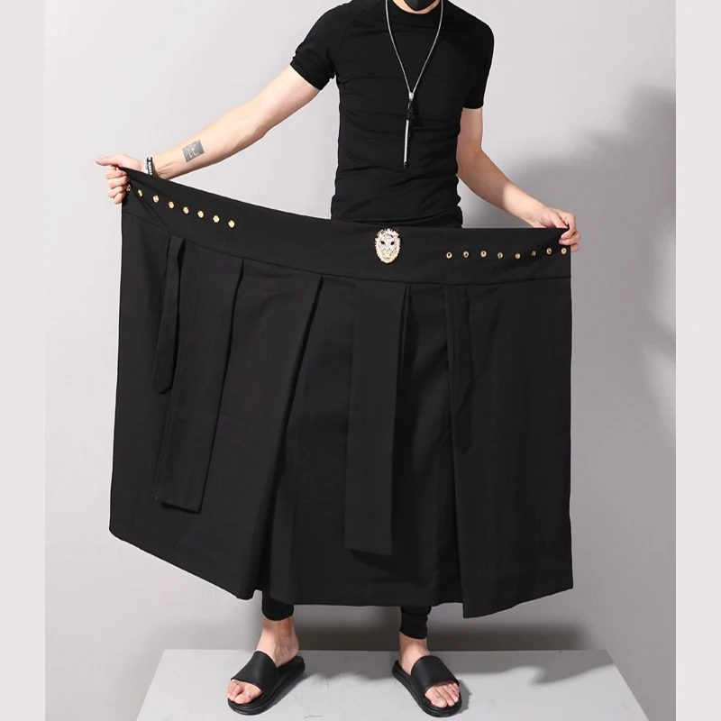 Авангард мужская повседневная юбка с регулируемой талией брюки украшение головы