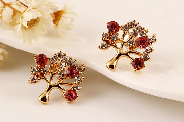 

COWNINE New Focus Fashion Fine Excellent Jewelry golden Crystal Zircon Wishing Tree Gift Stud Earrings For Women
