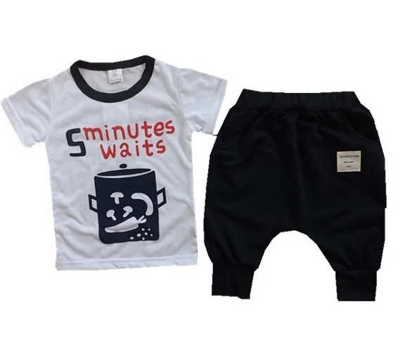 Лето дети костюм белый короткий рукав чаша надписи t рубашка + морской синий шорты