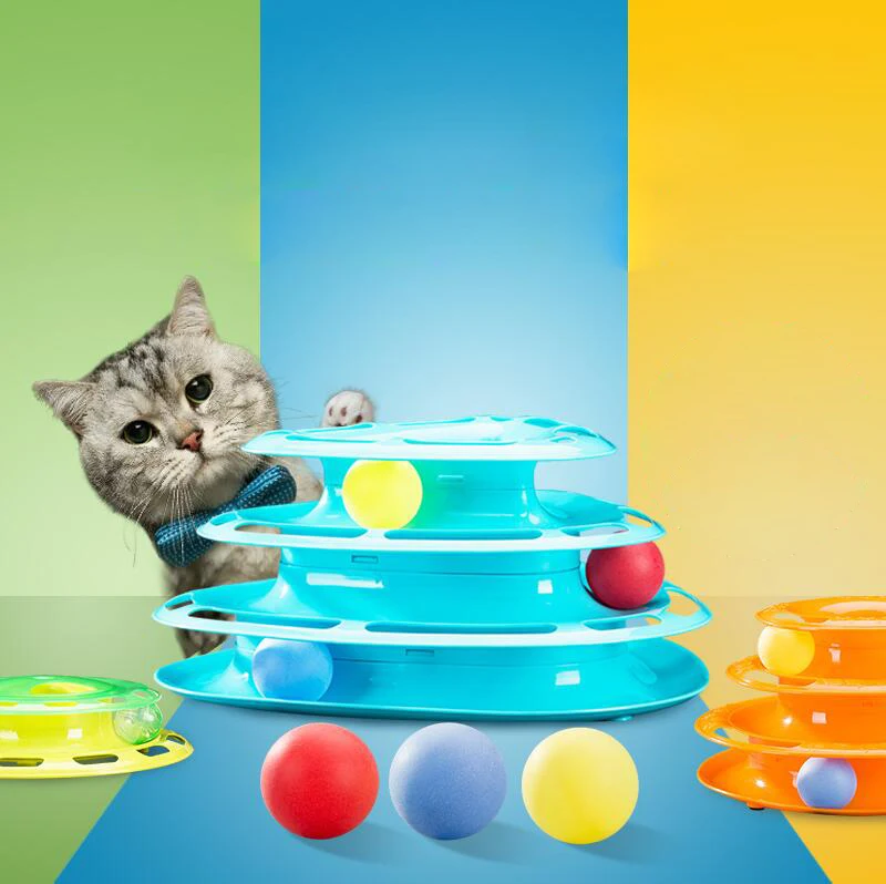 Новые забавные игрушки для кошек башня треков три уровня шары Котенок Играть