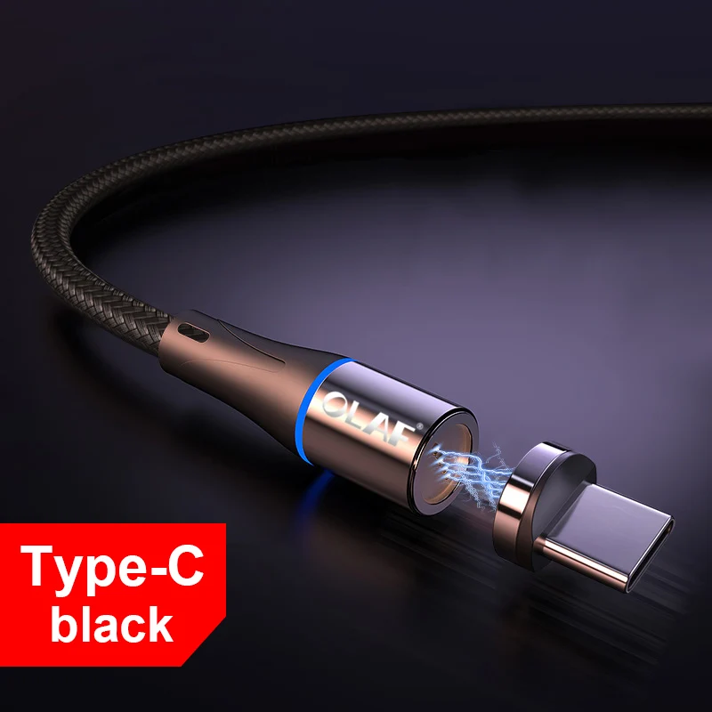 Black type c cable 1M LED Magnetic Cable& Micro USB Cable& USB Type C Cable Nylon Braided Type-C Magnet Charger Cable for iPhone Samsung S10 S9 - Цвет: Black type c cable