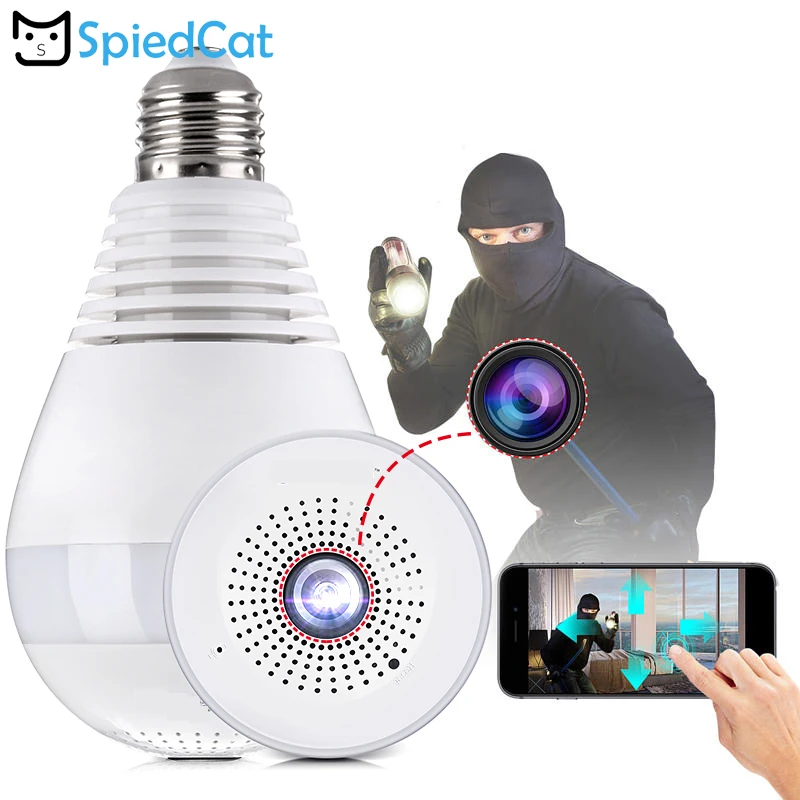 E27 Smart Беспроводная лампочка IP панорамный Fisheye 1080 P HD 2MP Wi Fi Камера 360 градусов