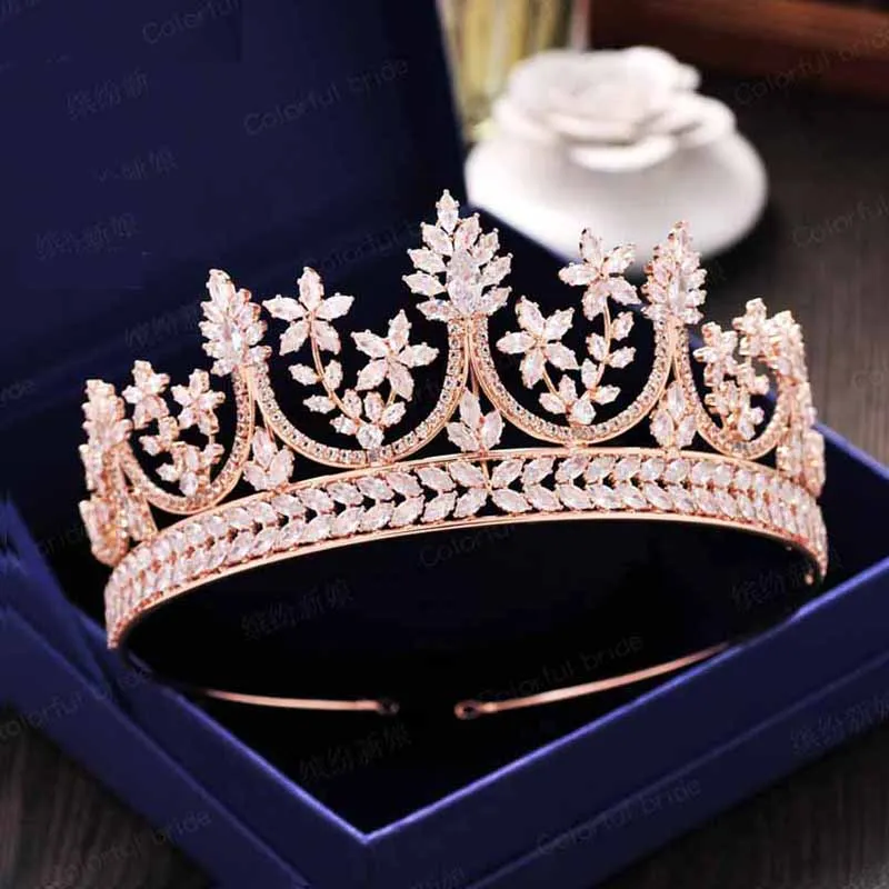 High-end Zircon Wedding Bridal Tiara Cubic Zirconia Princess Copper Crown Bride Accessories CZ Head Piece Wedding headband JS804