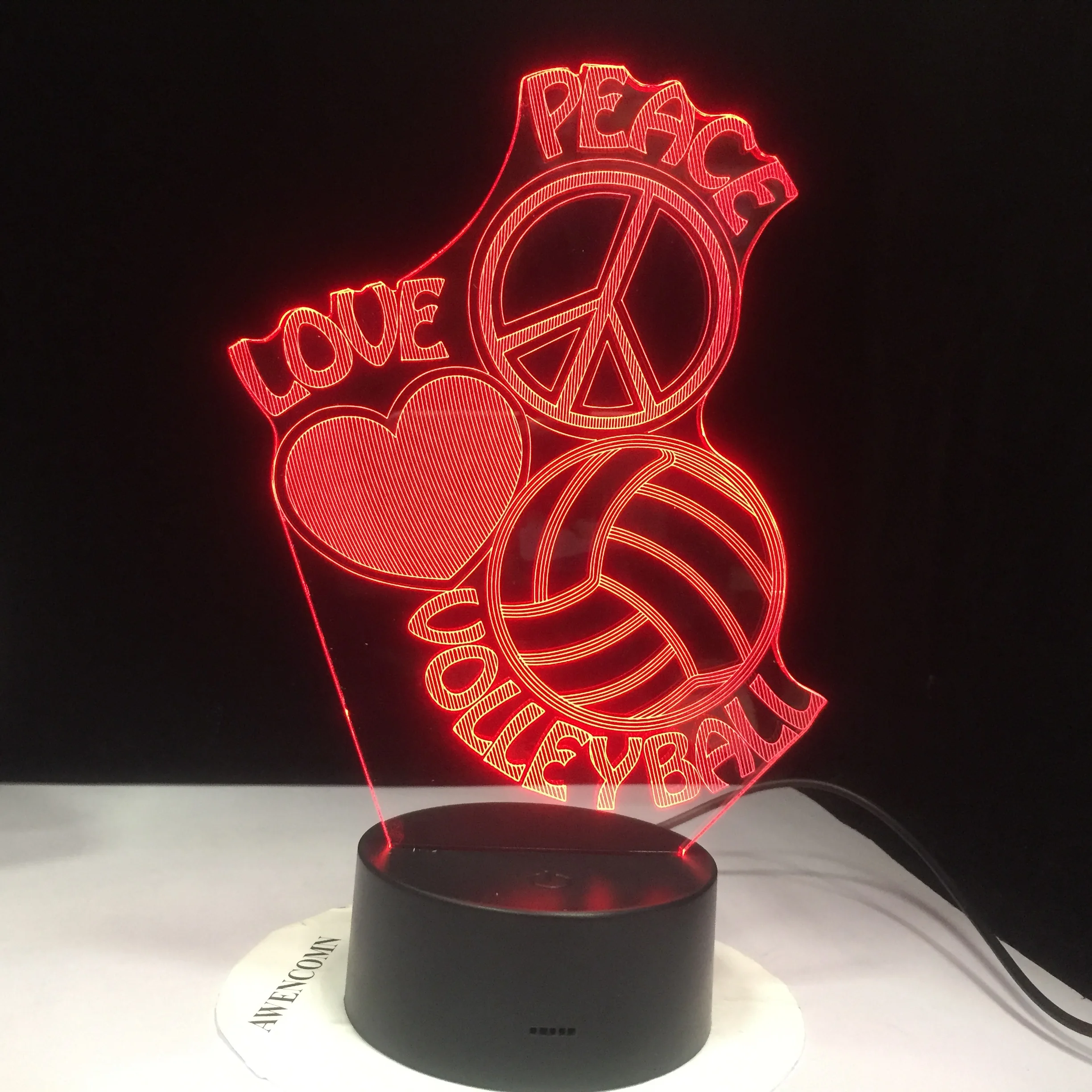 

7 Colors Change Usb 3D Led Loves Peace Night Light Decor Gift Gradients Volleyball Desk Lamp Kids Bedroom Sleep Lighting Fixture