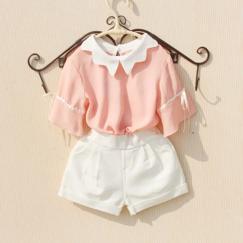 Summer 2019 Girls Tops and Blouses Pure Color Kids Shirts for Yellow/Pink Clothes Teenage School Girl Blouse 3-16Year | Мать и ребенок