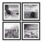 Картина Настенная в черном и белом цветах, 4 панели, современные модульные картины, принты на пляже, морской пейзаж, картина, Морская Лодка, закат