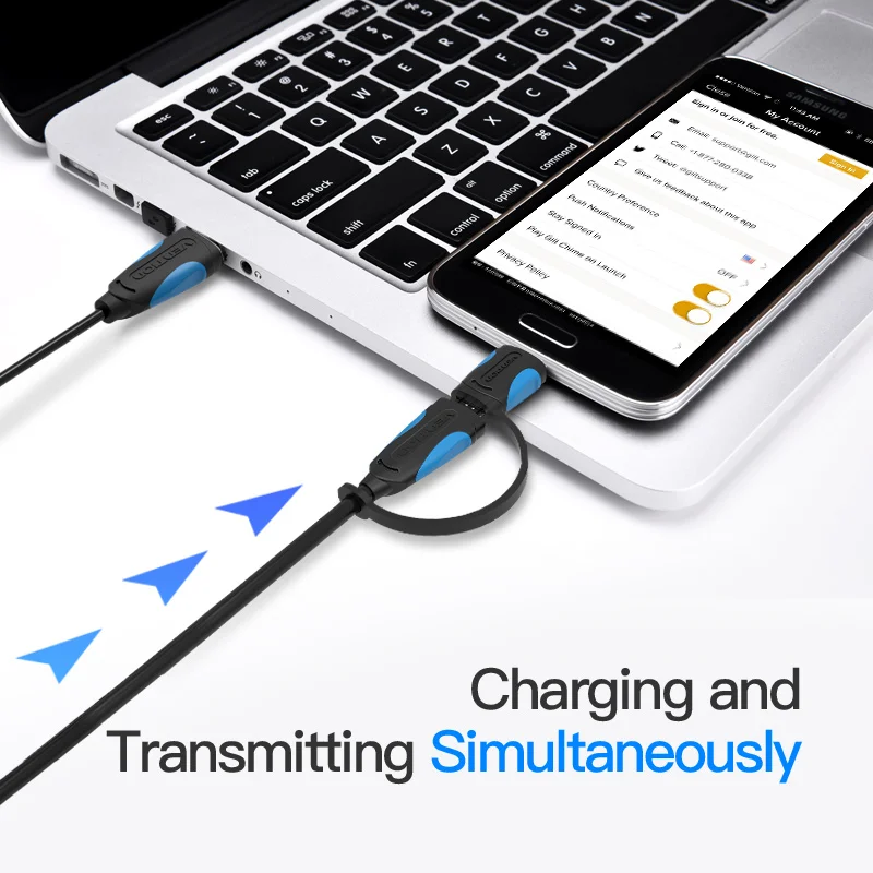 Кабель Micro USB Vention type-C 2 в 1 USB кабель для синхронизации данных USB C 5 в 2,4 a кабель для быстрой зарядки для samsung Xiaomi 5 huawei кабель type C 2 м