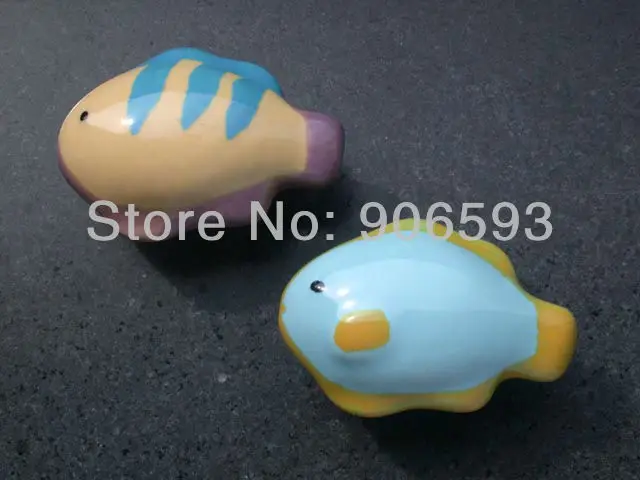 

24pcs lot free shipping blue fish shape ceramic cabinet knob