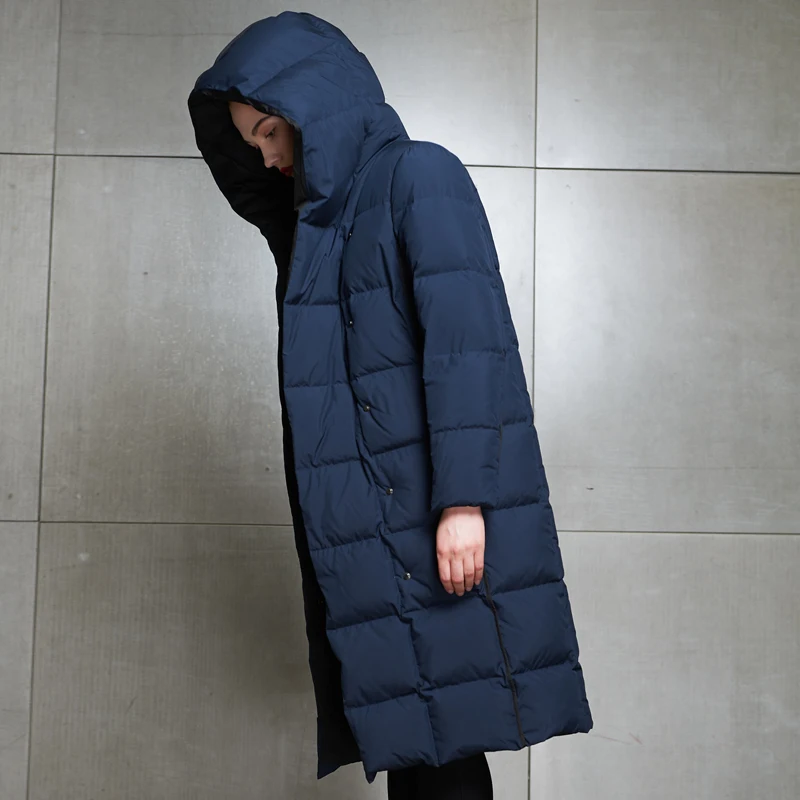 YNZZU European New Winter Duck Down Jacket Women Elegant long Thick Warm with Hooded Female Snow Overcoat High Quality AO685 | Женская