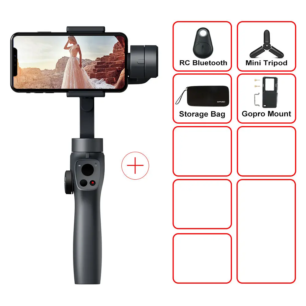 Funsnap Capture2 3 оси ручной карданный стабилизатор для смартфона samsung Iphone X XR 8 7 Gopro камера экшн eken 1 карданный комплект - Цвет: Option 2
