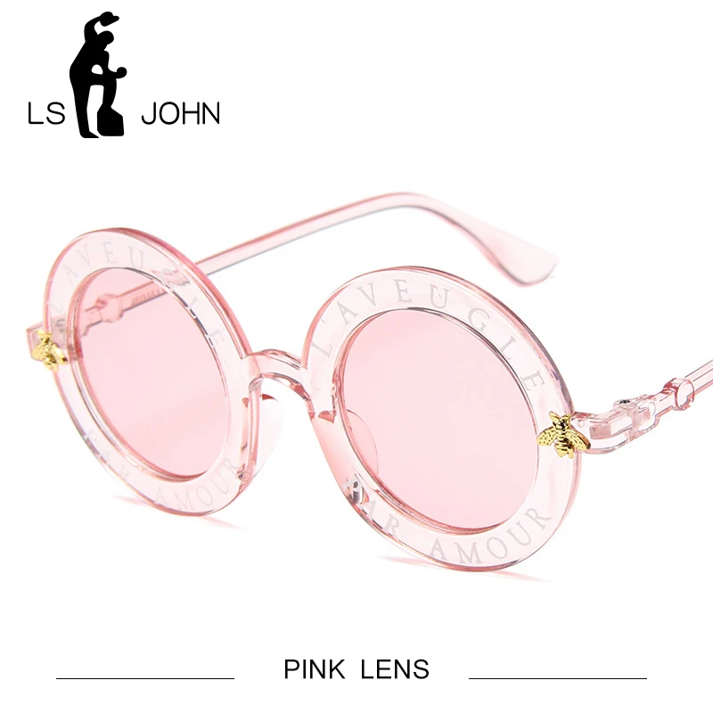 PINK LENS LS JOHN, новинка, Ретро стиль, круглые солнцезащитные очки для женщин, фирменный дизайн, Ретро стиль, градиентные оттенки, солнцезащитные очки, UV400 Oculos Feminino Lentes - Цвет линз: PINK LENS