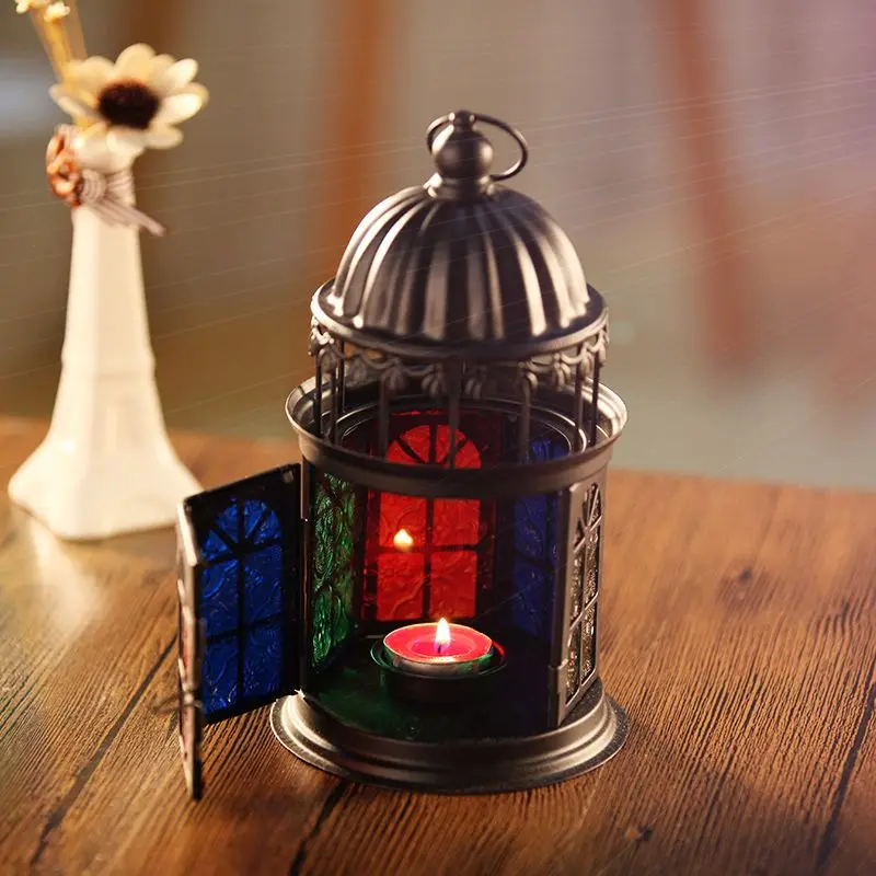 

Candlestick ornaments retro romantic candle wedding decorations iron Home Furnishing American Glass Candle Lantern