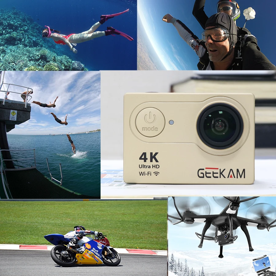 GEEKAM Экшн-камера H9 H9R, оригинальная ультра спортивная водонепроницаемая камера go HD 4K WiFi 1080P 60fps pro, уличная спортивная камера 170D