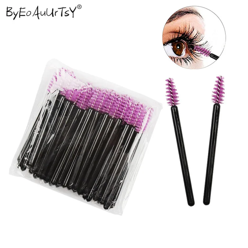 Black-purple red 50 шт./упак. одноразовые щеточки с тушью для ресниц палочки Аппликатор для ресниц гребень кисти для макияжа ресниц удаления тампон Micro - Handle Color: Black-purple red