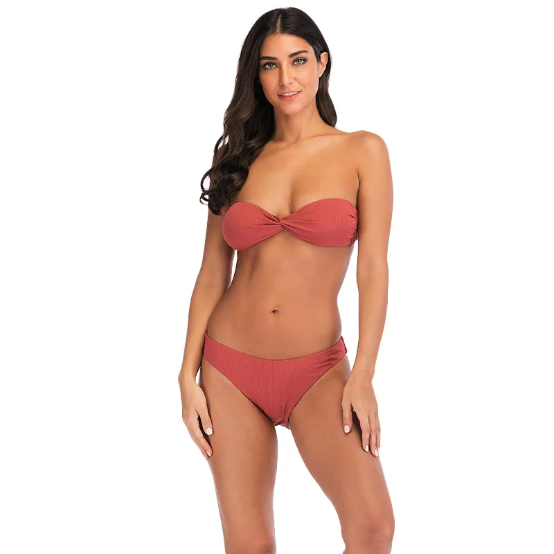 Бикини 2019 Цельный купальник новое бикини без бретелек сексуальный из двух частей