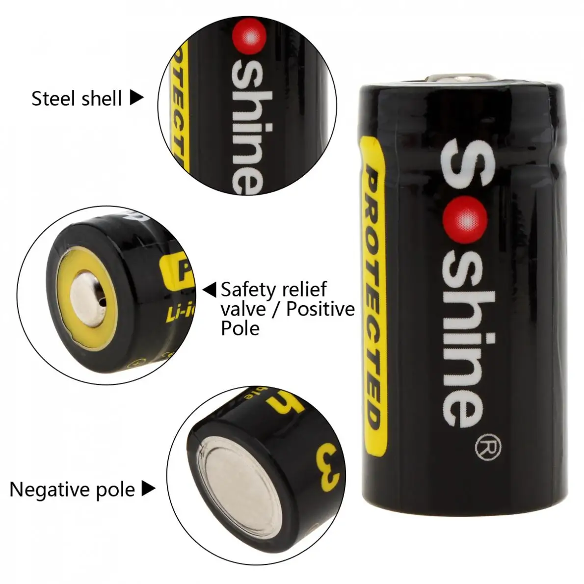 Soshine Li Ion RCR 123 3 7 V 16340 700mAh защищенная перезаряжаемая литиевая батарея (2 шт.) с чехлом