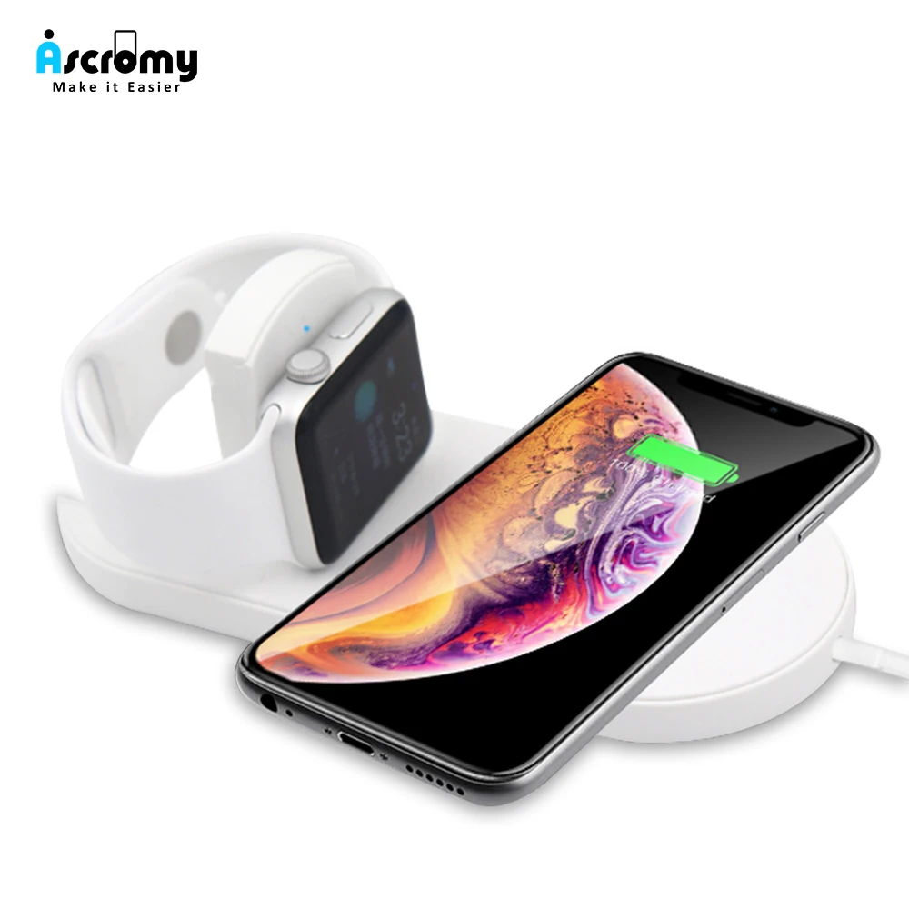 Беспроводное зарядное устройство Ascromy 2 в 1 док станция 10 Вт для Apple Watch 4 3 зарядка