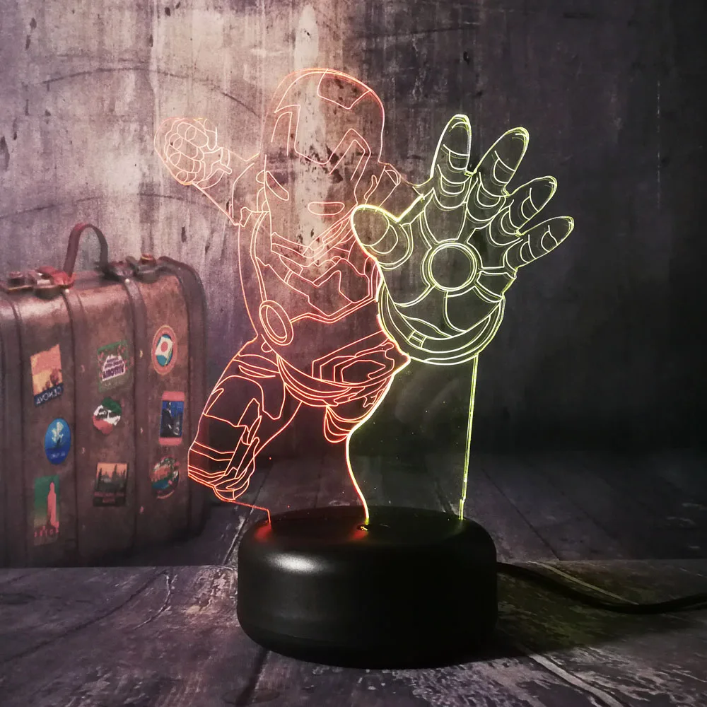 С героями комиксов Марвел, новая "Железный человек" Новинка 3D RGB светодиодный ночной Светильник смешанные двойной Цвет изменить LED Настольная лампа домашний Декор Рождественский подарок для детей мульти Цвет