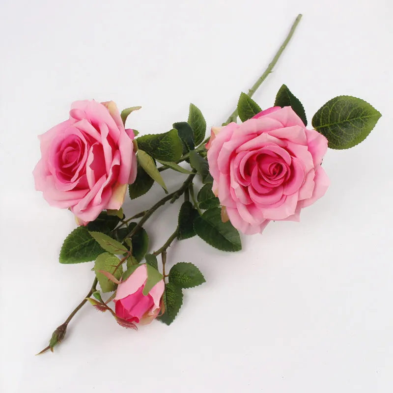 rose pink JAROWN искусственные 3 головки Парижские розы искусственные растения декоративные шелковые цветы для свадьбы, дома, вечерние украшения Accor - Цвет: rose pink