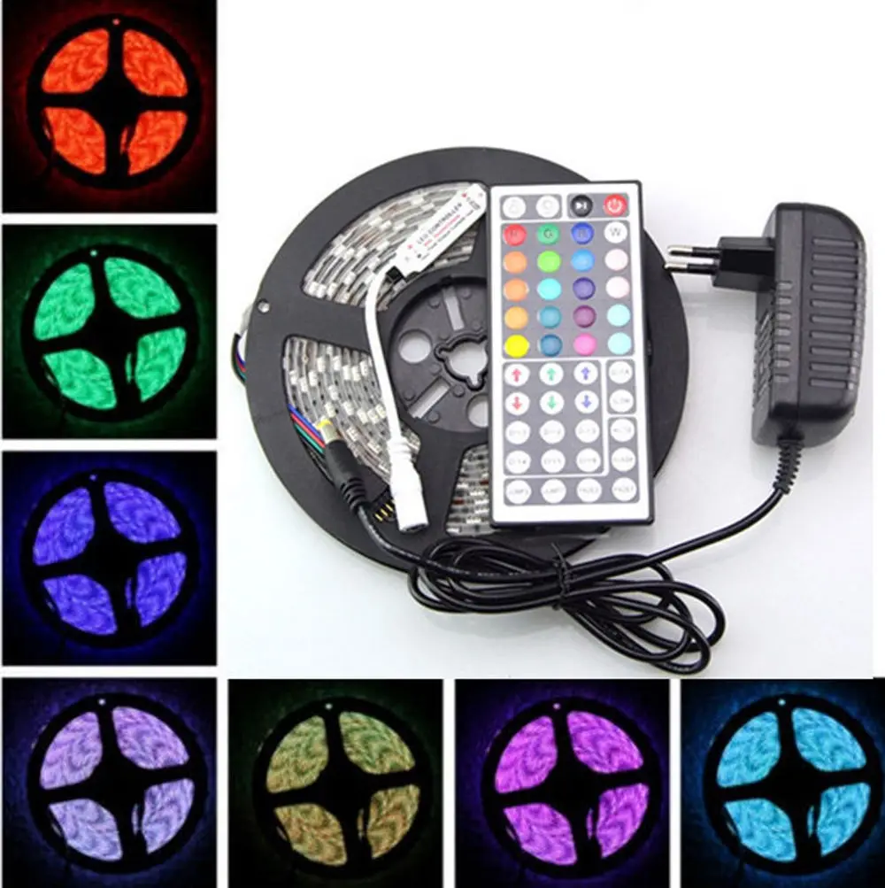 Гибкая светодиодная лента SMD 5 м 3528 RGB 300 + 44 клавиши ИК источник питания 12 В 2 А |