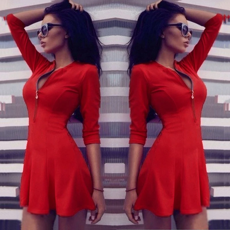 2019 модное женское платье Весна Осень сплошное Плиссированное с v-образным