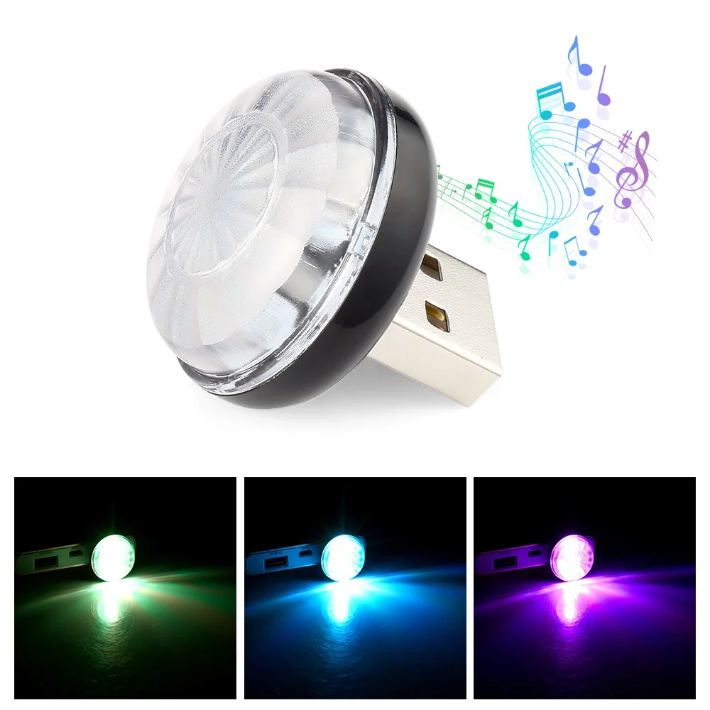 Светодиодный USB автомобильный атмосферный светильник RGB Мини Романтический 3 Вт праздничный светильник s музыка звуковая лампа декоративная лампа авто аксессуары