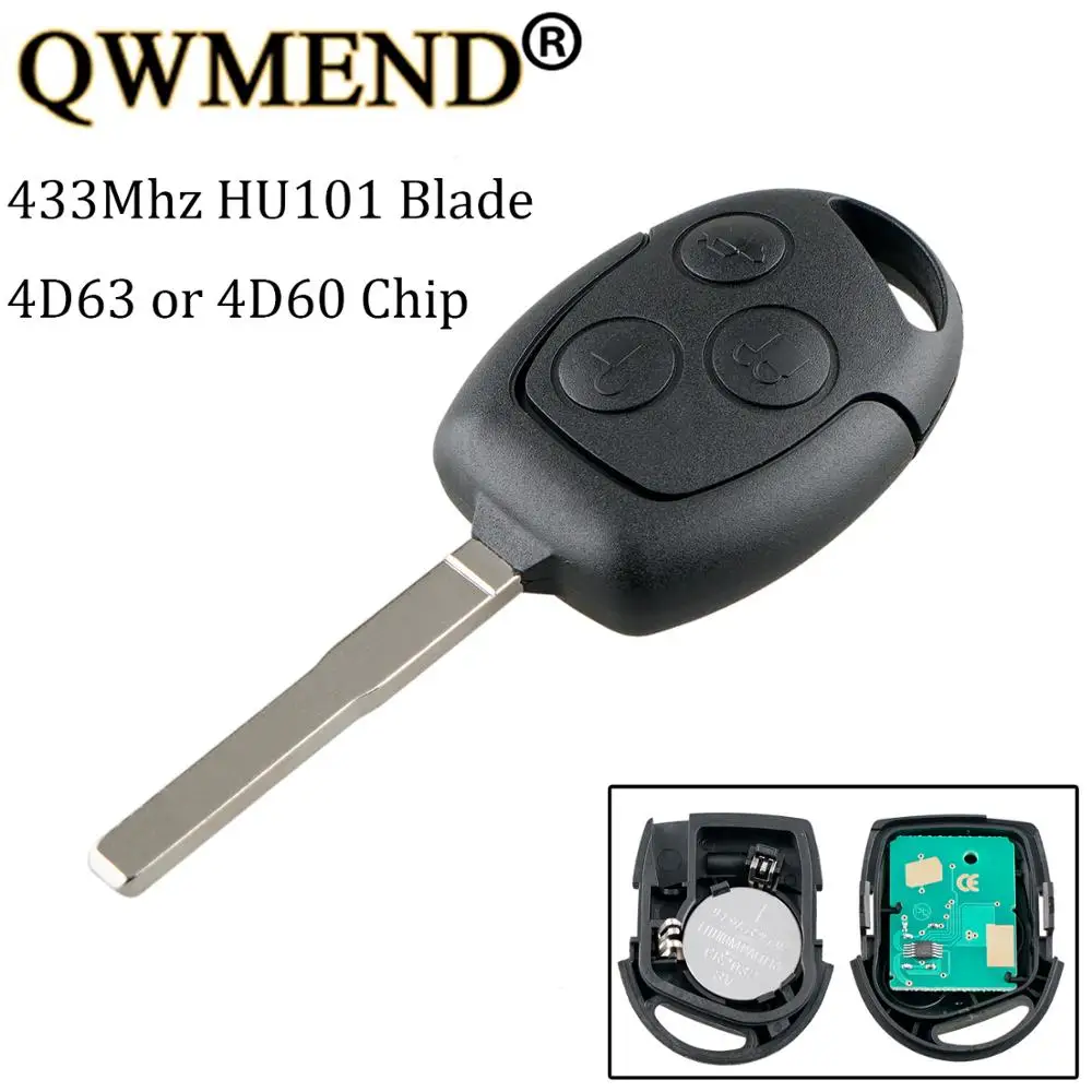 QWMEND 3 кнопки дистанционного ключа 433 МГц для Ford Focus Fiesta Fusion C Max Mondeo Galaxy S 4D63 или 4D60