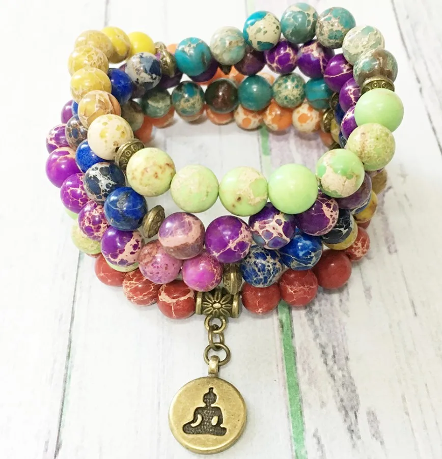 Buddha charm Ruberthen модный дизайн 7 Чакра Regalite бусины браслет латунь Ом Шарм Йога браслет 108 мала энергетический баланс ювелирные изделия - Окраска металла: Buddha charm